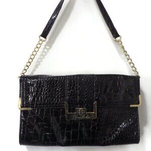 Marc Fisher Black Patent Shoulder Bag/ Front Flap/ Signature Closure